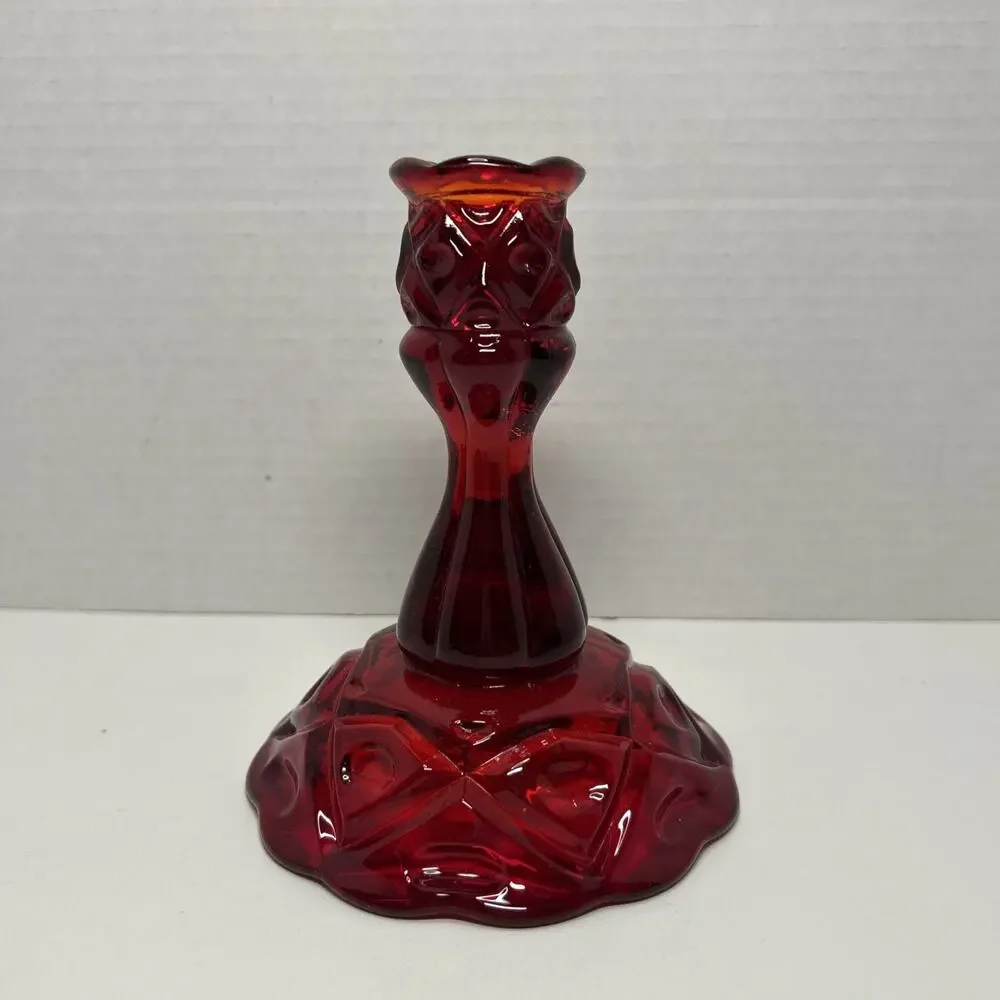 Vtg Viking Glass Ruby Red Diamond Quilted Taper 6